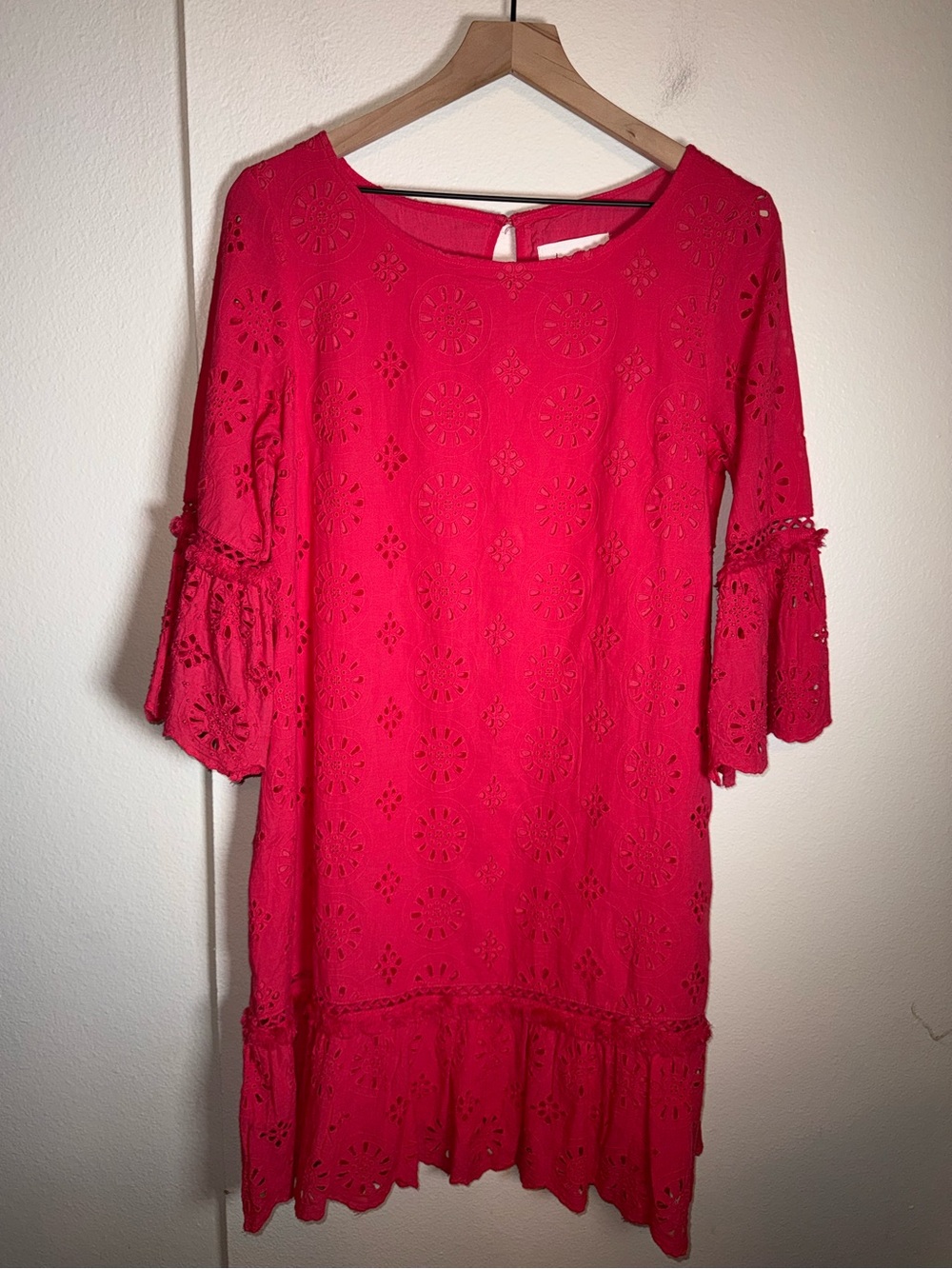 ANTHROPOLOGIE eyelet lace long sleeve autumn wedding guest mini shift dress 8